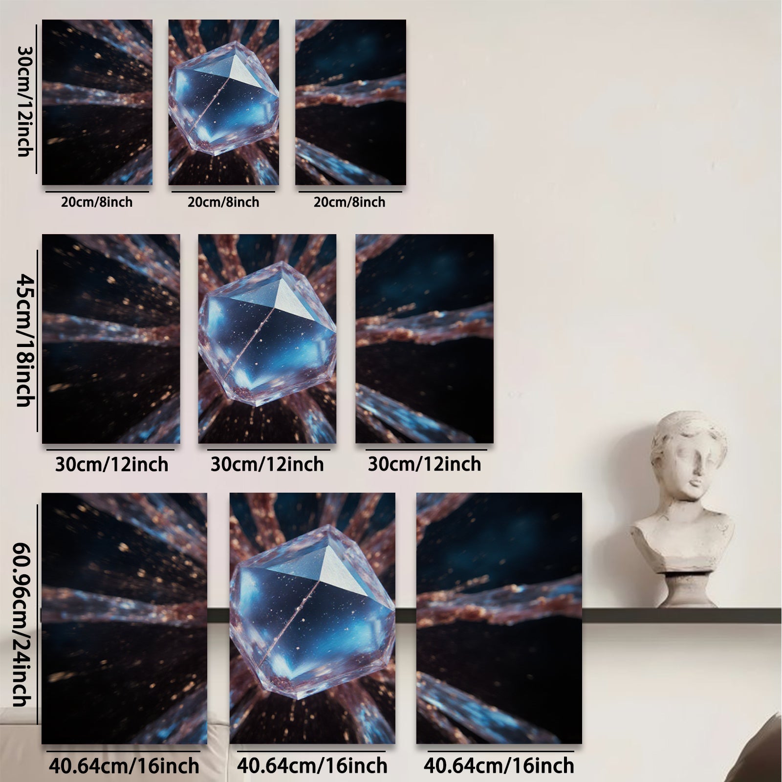 2D flat 1pc Sparkling Crystal Geometry Abstract Wall Art Canvas Prints for Living Room Bedroom Modern Home Decor Gallery Wrapped Ready to Hang farmhouse style