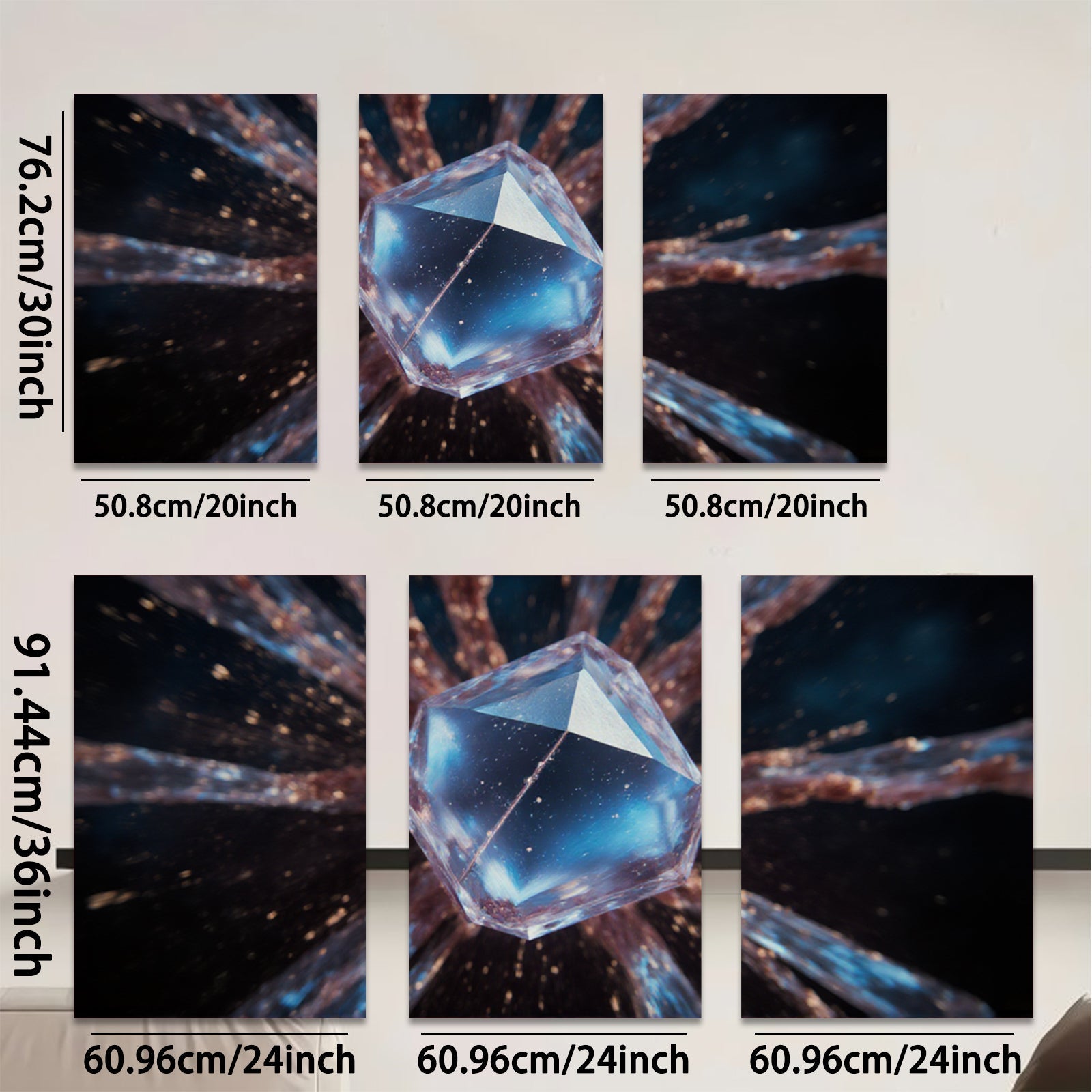 2D flat 1pc Sparkling Crystal Geometry Abstract Wall Art Canvas Prints for Living Room Bedroom Modern Home Decor Gallery Wrapped Ready to Hang farmhouse style