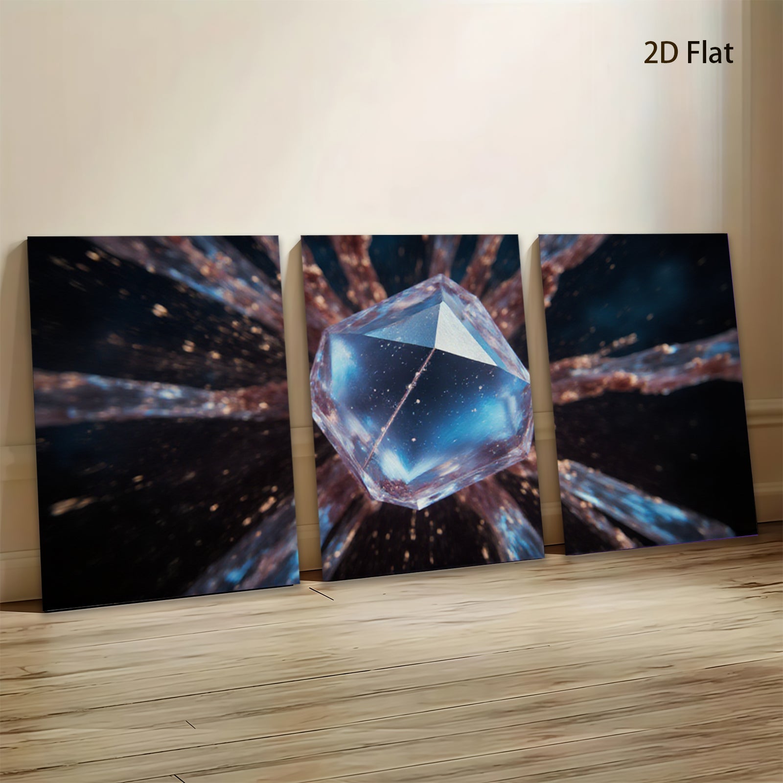 2D flat 1pc Sparkling Crystal Geometry Abstract Wall Art Canvas Prints for Living Room Bedroom Modern Home Decor Gallery Wrapped Ready to Hang farmhouse style