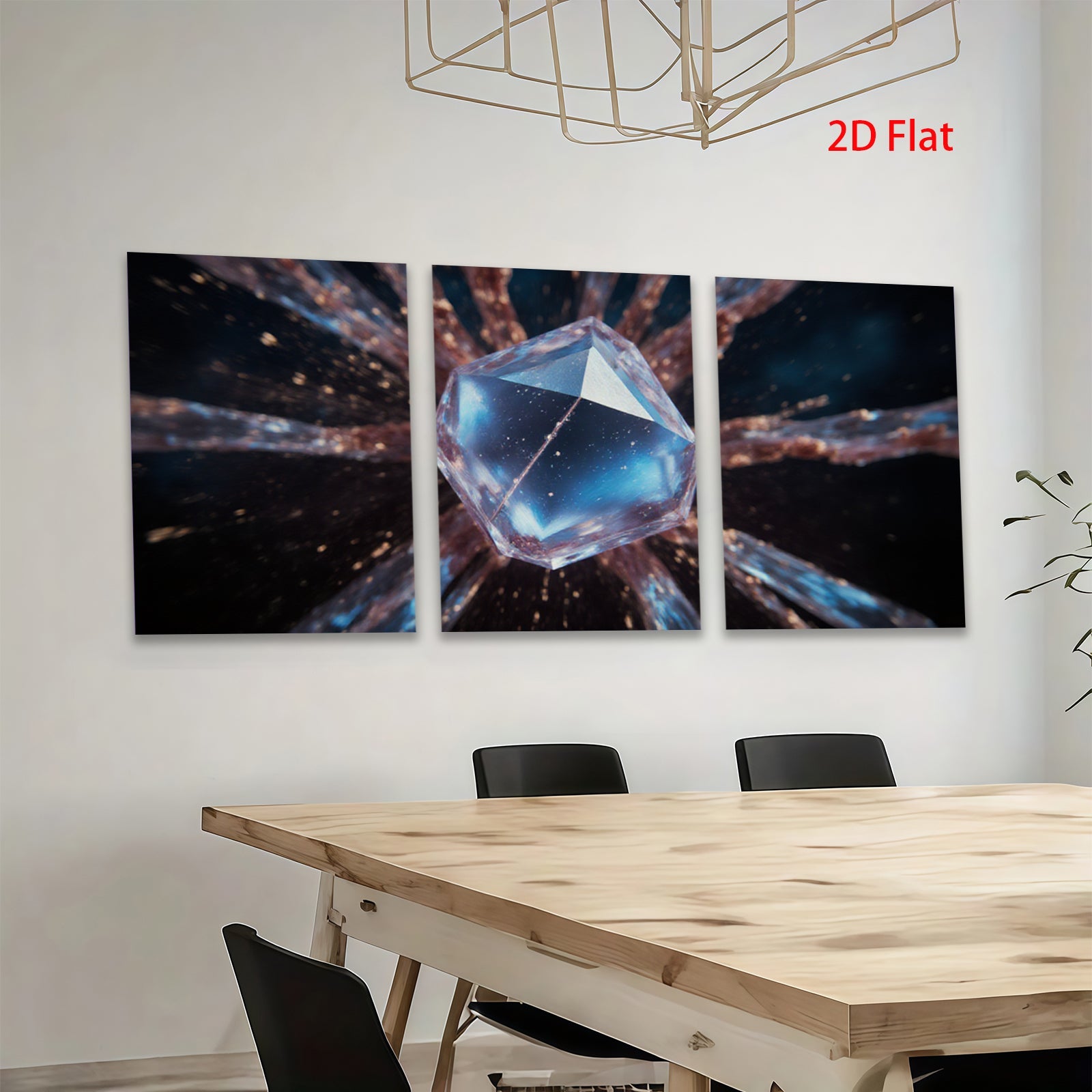 2D flat 1pc Sparkling Crystal Geometry Abstract Wall Art Canvas Prints for Living Room Bedroom Modern Home Decor Gallery Wrapped Ready to Hang farmhouse style