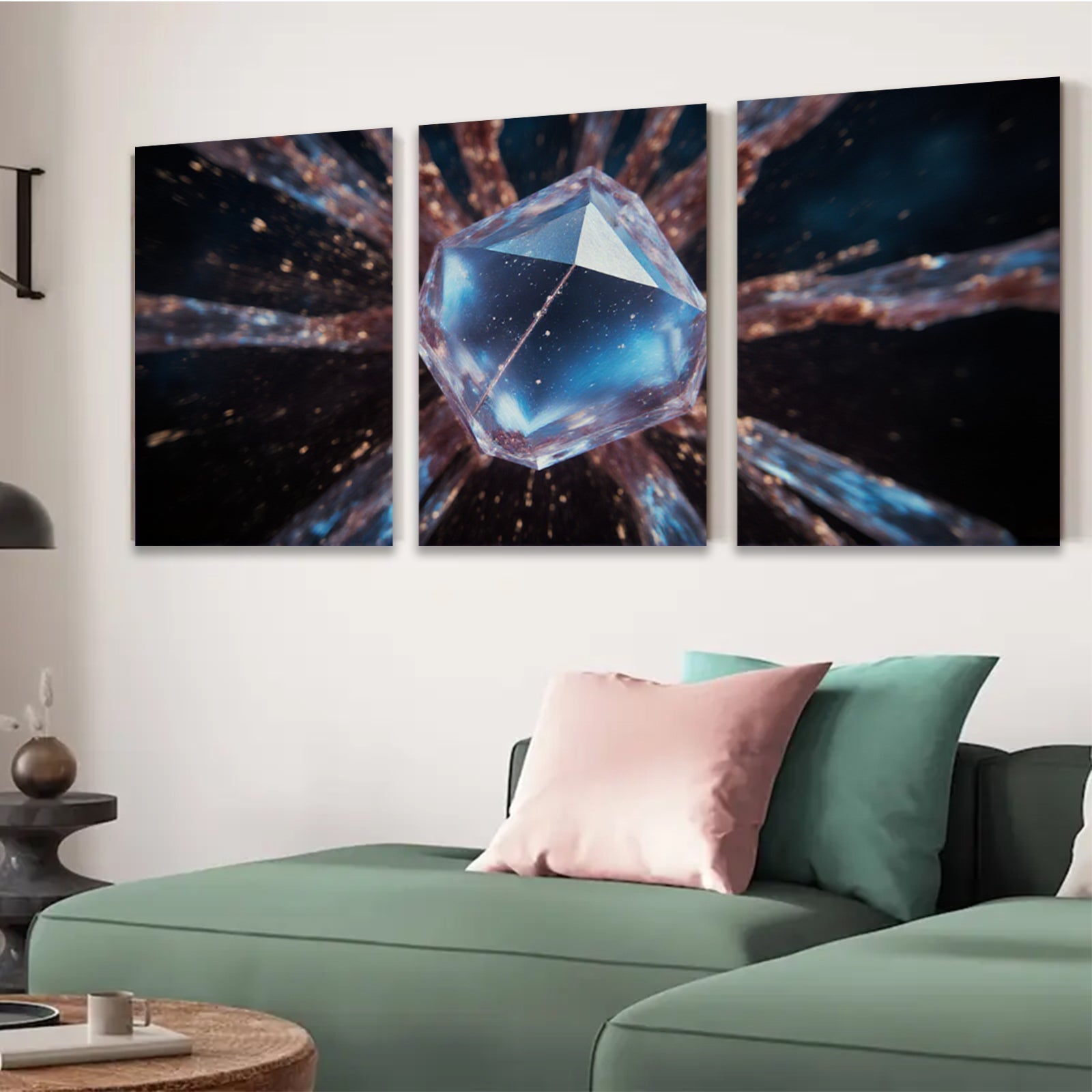 2D flat 1pc Sparkling Crystal Geometry Abstract Wall Art Canvas Prints for Living Room Bedroom Modern Home Decor Gallery Wrapped Ready to Hang farmhouse style