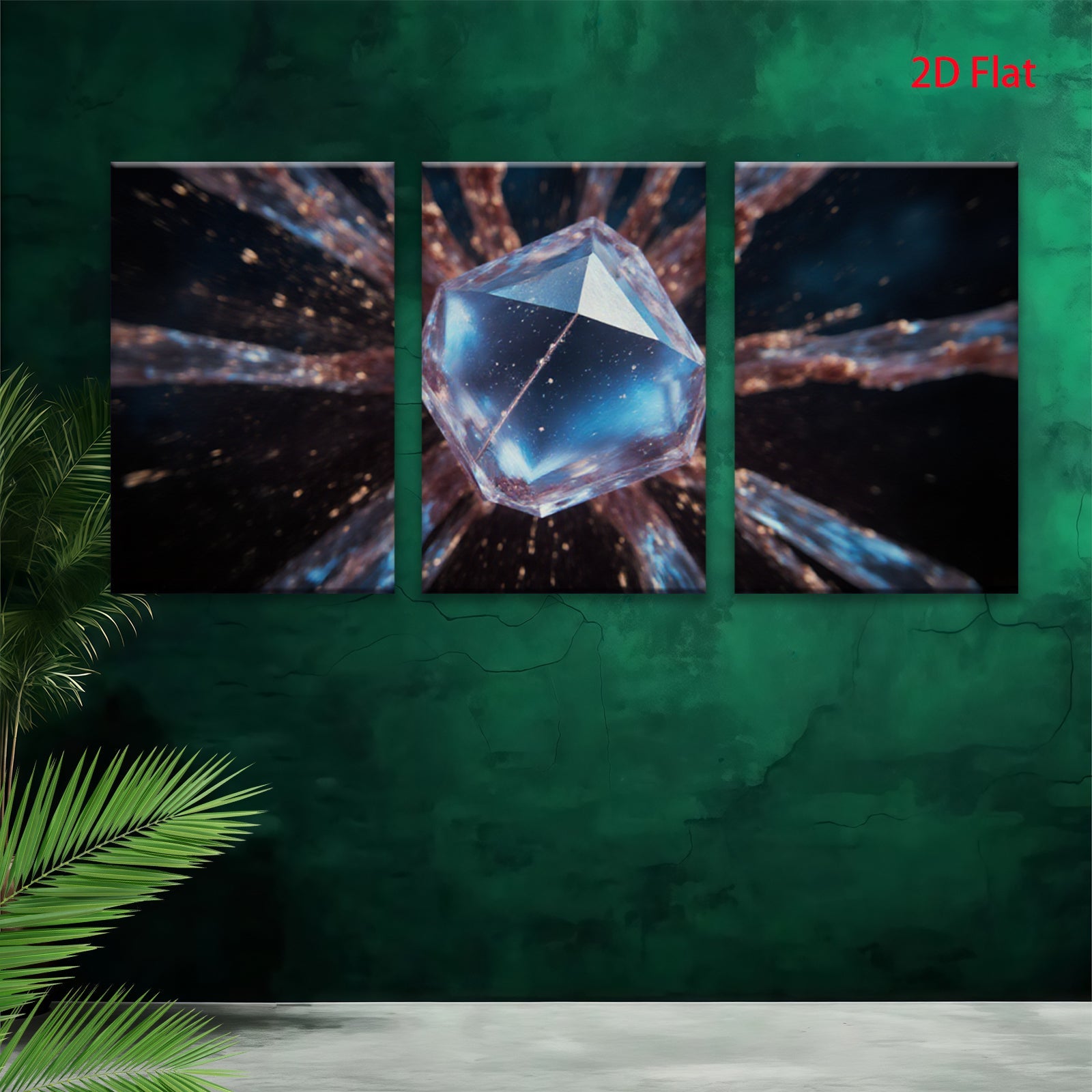 2D flat 1pc Sparkling Crystal Geometry Abstract Wall Art Canvas Prints for Living Room Bedroom Modern Home Decor Gallery Wrapped Ready to Hang farmhouse style