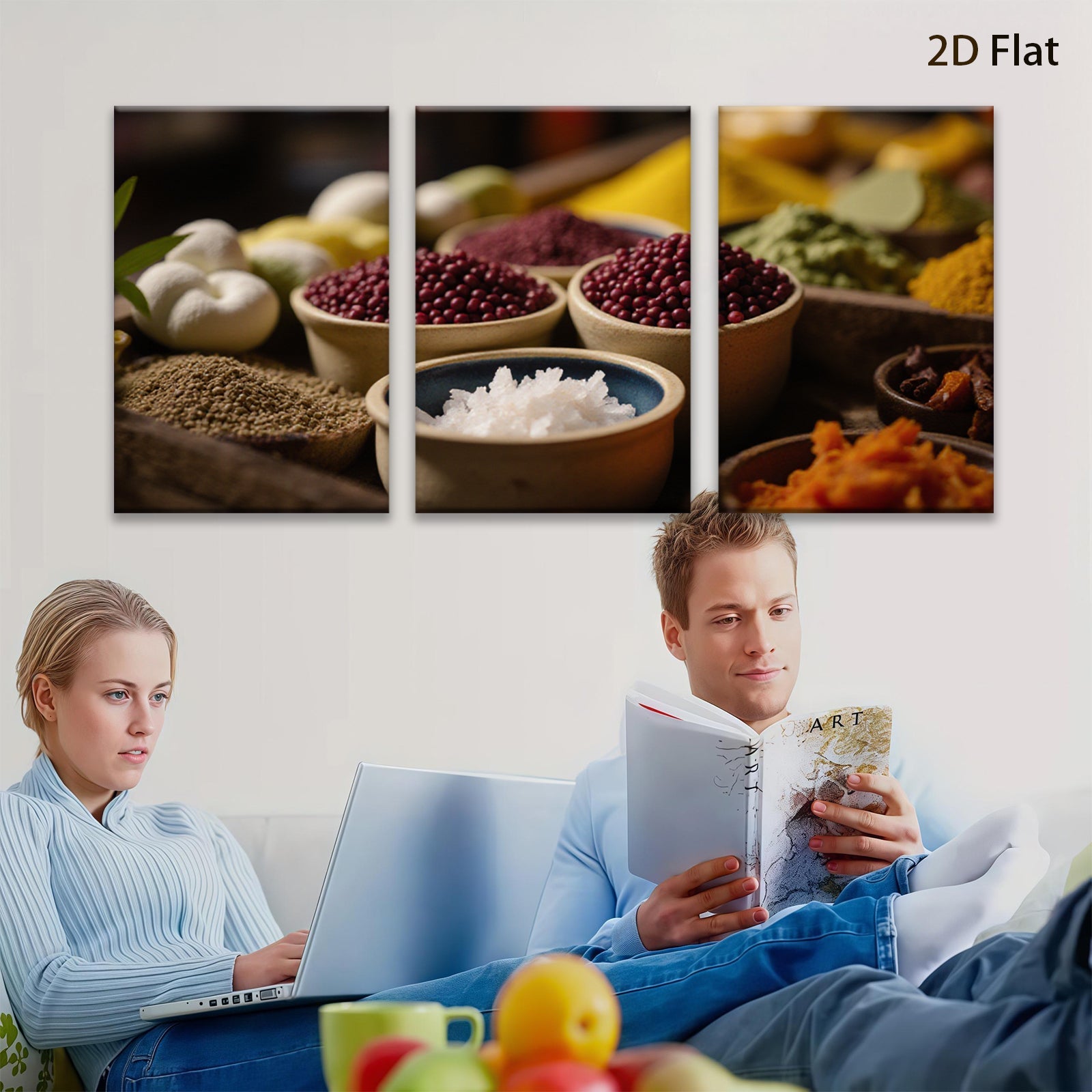 2D flat 1pc Spiced Bounty Kitchen Still Life Farmhouse Wall Decor Rustic Dining Room Canvas Print Modern Minimalist Art