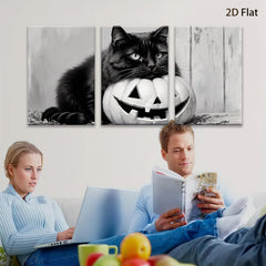 2D flat 1pc Spooky Black Cat with Jack O Lantern Halloween Decor for Living Room Bedroom Gallery Wall Art Modern Farmhouse Style