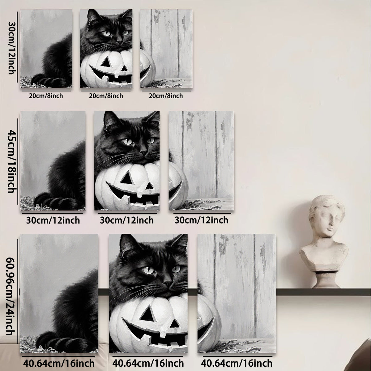 2D flat 1pc Spooky Black Cat with Jack O Lantern Halloween Decor for Living Room Bedroom Gallery Wall Art Modern Farmhouse Style