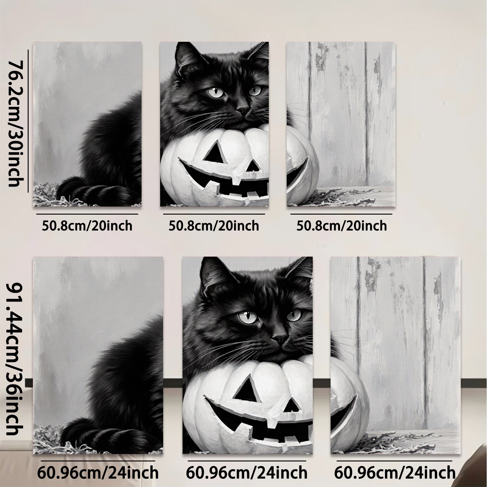 2D flat 1pc Spooky Black Cat with Jack O Lantern Halloween Decor for Living Room Bedroom Gallery Wall Art Modern Farmhouse Style