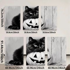 2D flat 1pc Spooky Black Cat with Jack O Lantern Halloween Decor for Living Room Bedroom Gallery Wall Art Modern Farmhouse Style