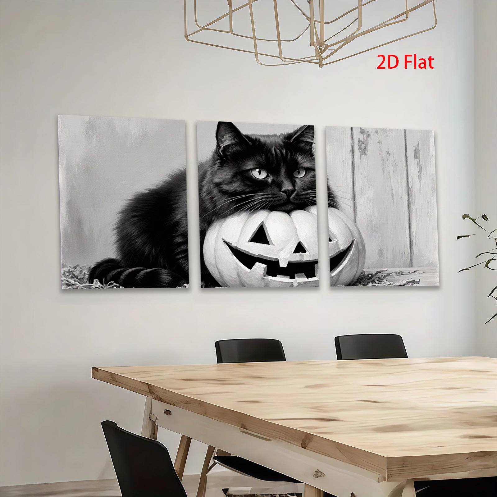 2D flat 1pc Spooky Black Cat with Jack O Lantern Halloween Decor for Living Room Bedroom Gallery Wall Art Modern Farmhouse Style