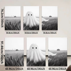 2D flat 1pc Spooky whimsical ghost field canvas wall art for Halloween bedroom living room decor farmhouse style modern minimalist gallery wrapped