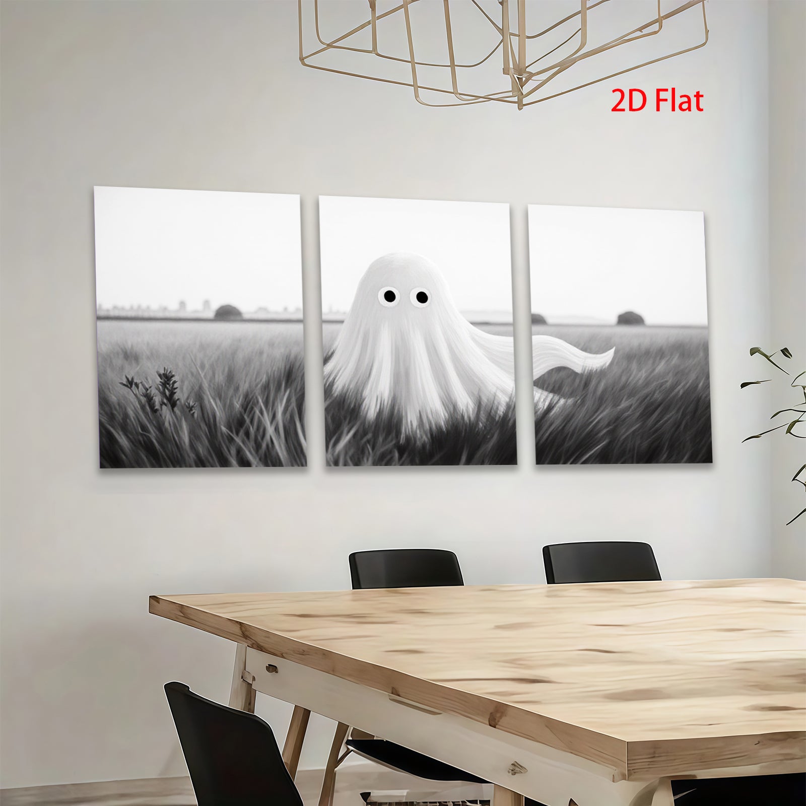 2D flat 1pc Spooky whimsical ghost field canvas wall art for Halloween bedroom living room decor farmhouse style modern minimalist gallery wrapped
