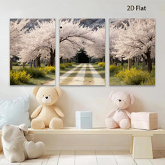 2D flat 1pc Spring blooms line country road floral wall art bedroom living room farmhouse modern gallery wrapped canvas prints