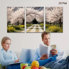 2D flat 1pc Spring blooms line country road floral wall art bedroom living room farmhouse modern gallery wrapped canvas prints