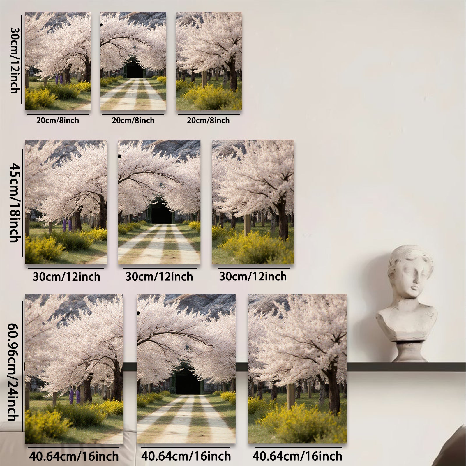 2D flat 1pc Spring blooms line country road floral wall art bedroom living room farmhouse modern gallery wrapped canvas prints
