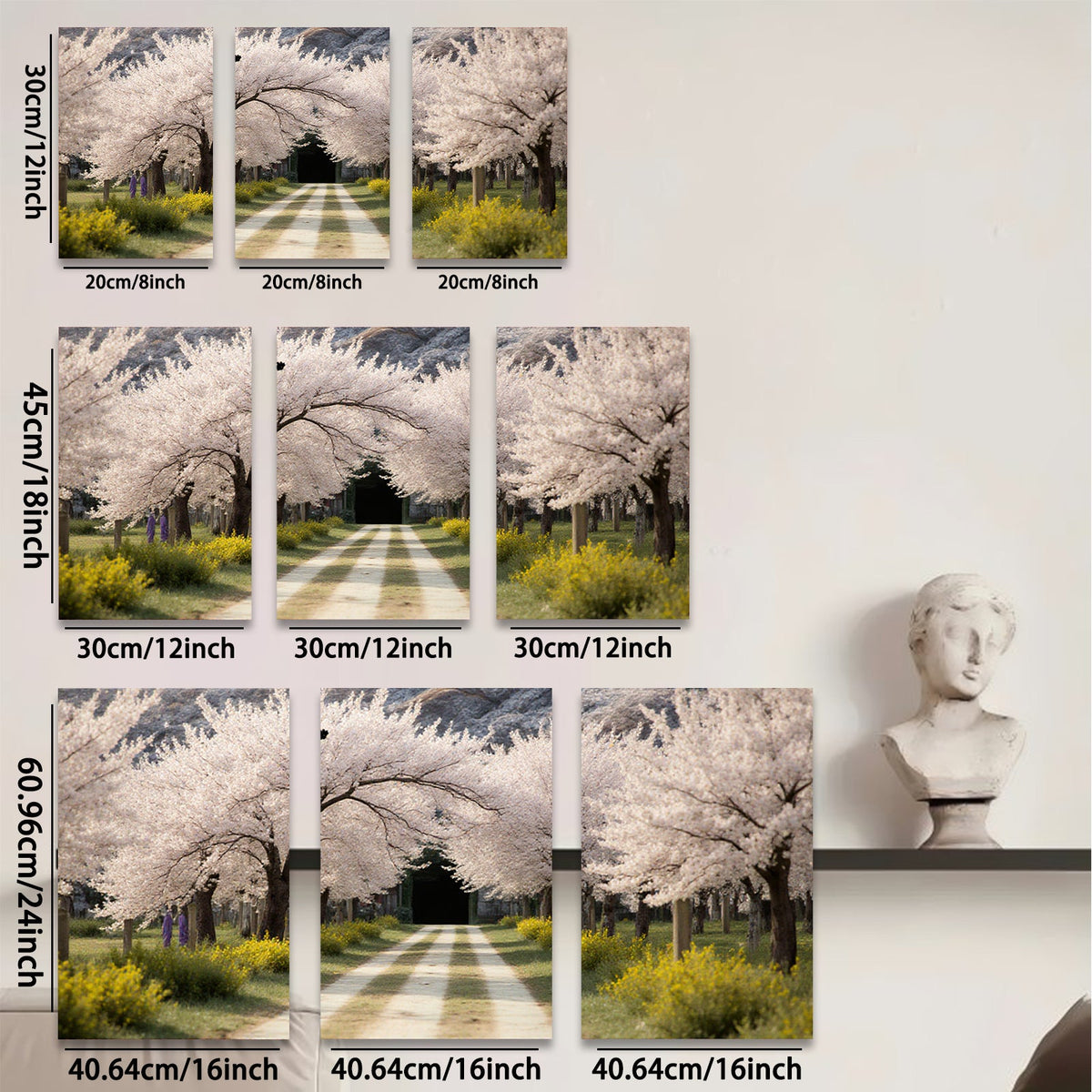 2D flat 1pc Spring blooms line country road floral wall art bedroom living room farmhouse modern gallery wrapped canvas prints