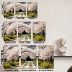 2D flat 1pc Spring blooms line country road floral wall art bedroom living room farmhouse modern gallery wrapped canvas prints