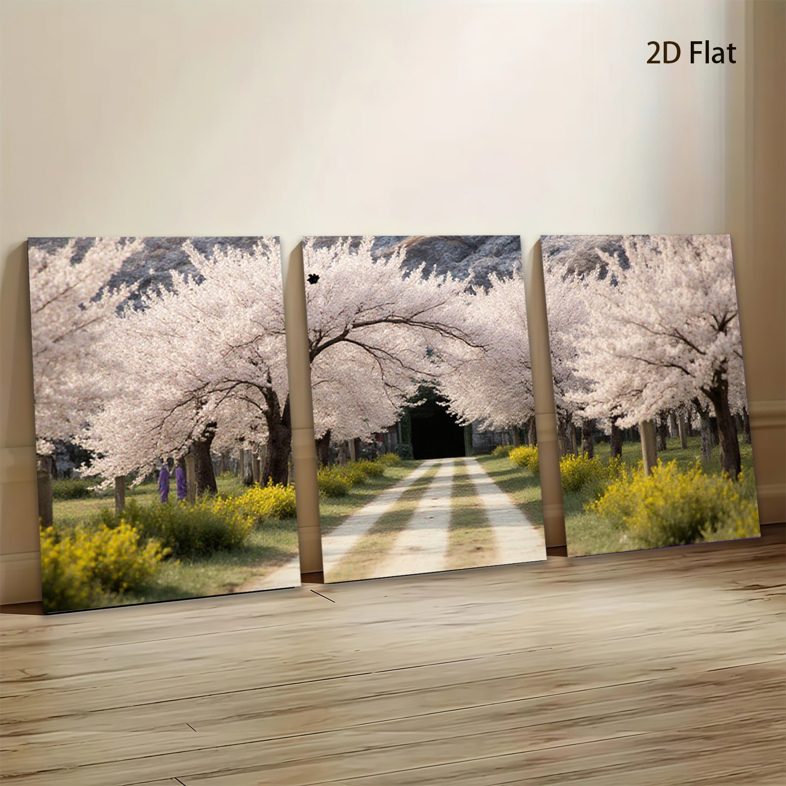 2D flat 1pc Spring blooms line country road floral wall art bedroom living room farmhouse modern gallery wrapped canvas prints