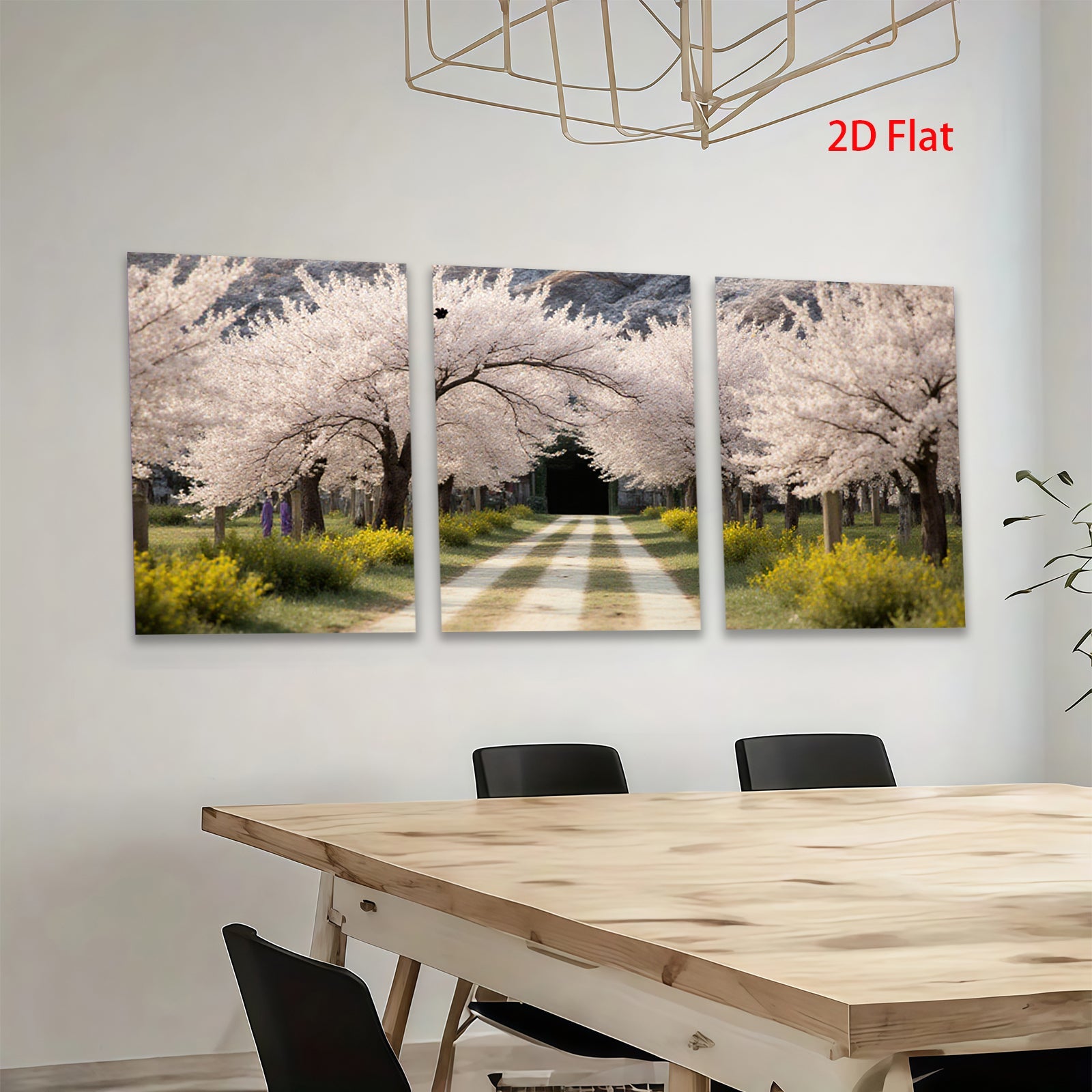 2D flat 1pc Spring blooms line country road floral wall art bedroom living room farmhouse modern gallery wrapped canvas prints