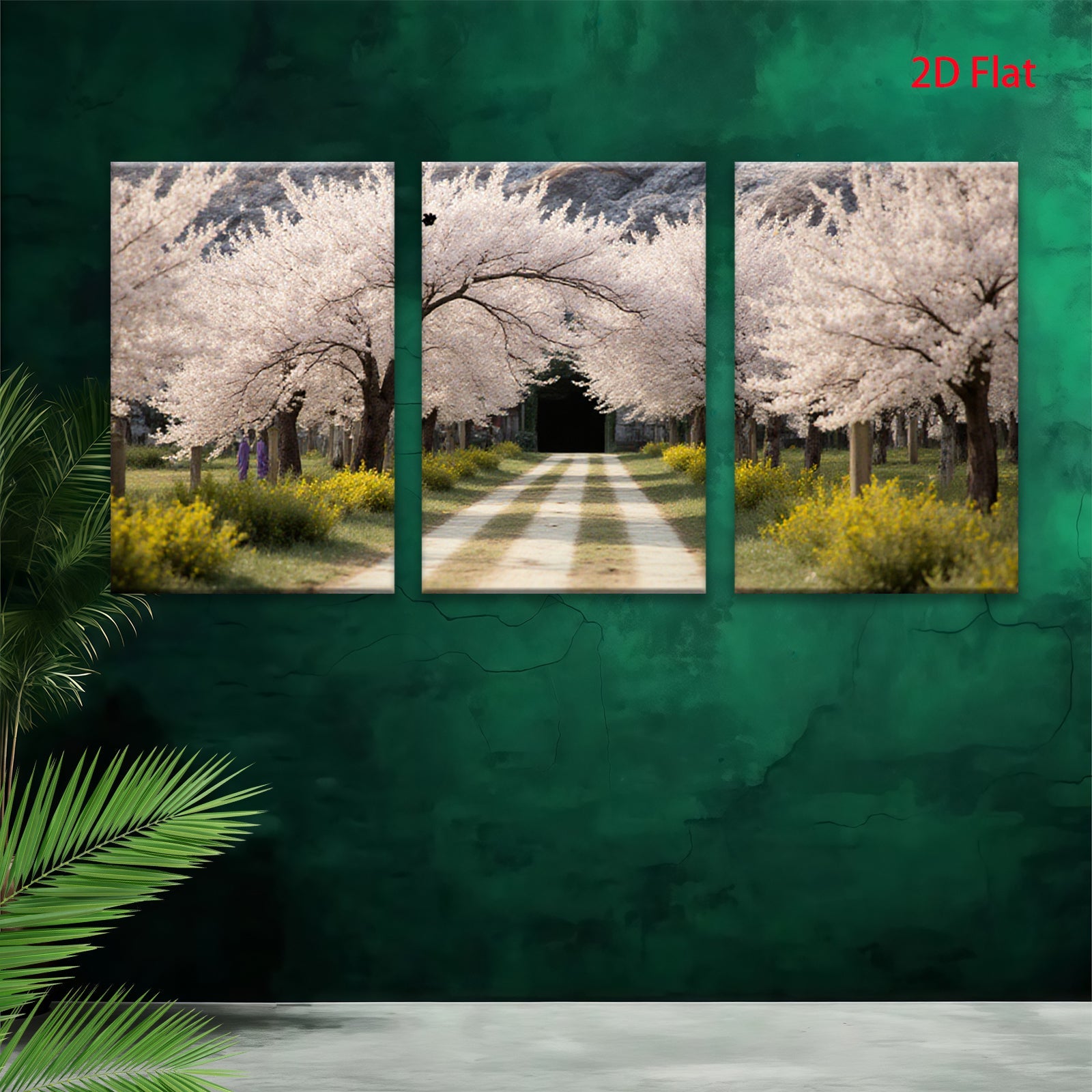 2D flat 1pc Spring blooms line country road floral wall art bedroom living room farmhouse modern gallery wrapped canvas prints