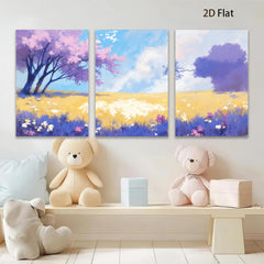 2D flat 1pc Spring wildflower meadow vibrant landscape wall art bedroom living room farmhouse decor gallery wrapped canvas prints modern botanical artwork