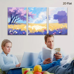 2D flat 1pc Spring wildflower meadow vibrant landscape wall art bedroom living room farmhouse decor gallery wrapped canvas prints modern botanical artwork