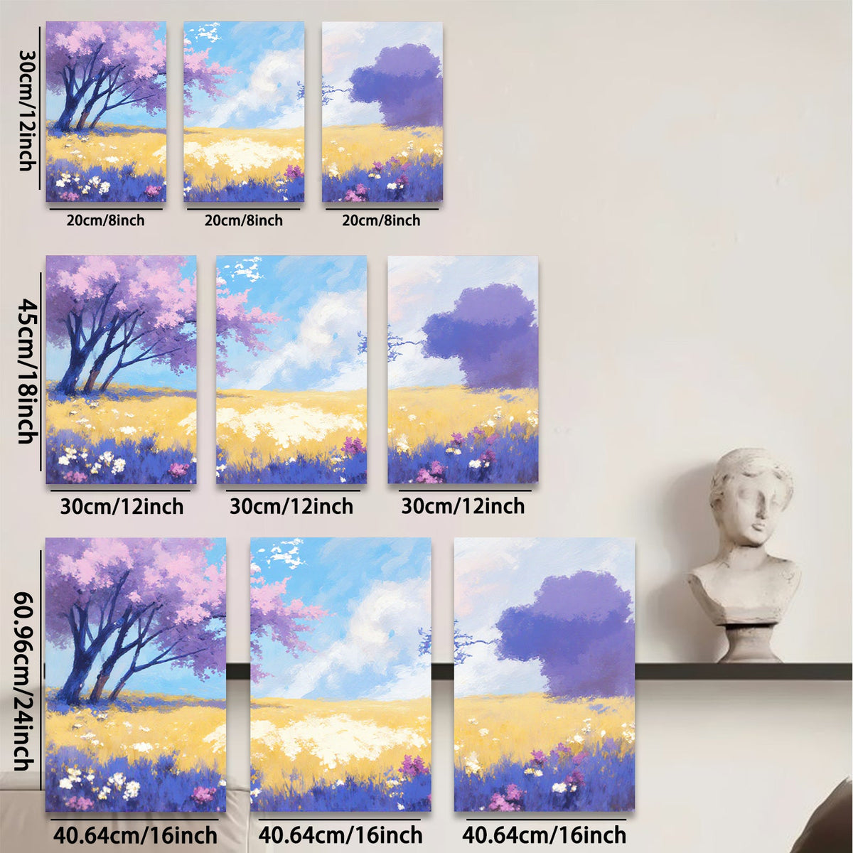 2D flat 1pc Spring wildflower meadow vibrant landscape wall art bedroom living room farmhouse decor gallery wrapped canvas prints modern botanical artwork