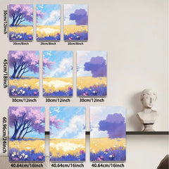 2D flat 1pc Spring wildflower meadow vibrant landscape wall art bedroom living room farmhouse decor gallery wrapped canvas prints modern botanical artwork