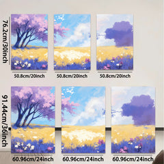 2D flat 1pc Spring wildflower meadow vibrant landscape wall art bedroom living room farmhouse decor gallery wrapped canvas prints modern botanical artwork