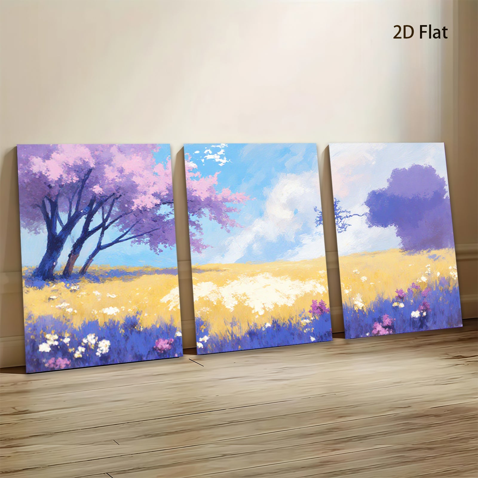 2D flat 1pc Spring wildflower meadow vibrant landscape wall art bedroom living room farmhouse decor gallery wrapped canvas prints modern botanical artwork