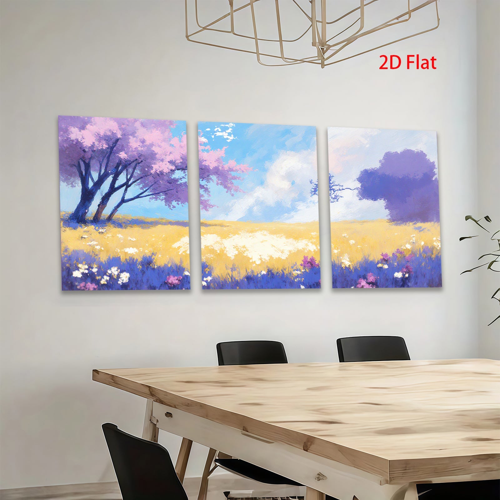 2D flat 1pc Spring wildflower meadow vibrant landscape wall art bedroom living room farmhouse decor gallery wrapped canvas prints modern botanical artwork