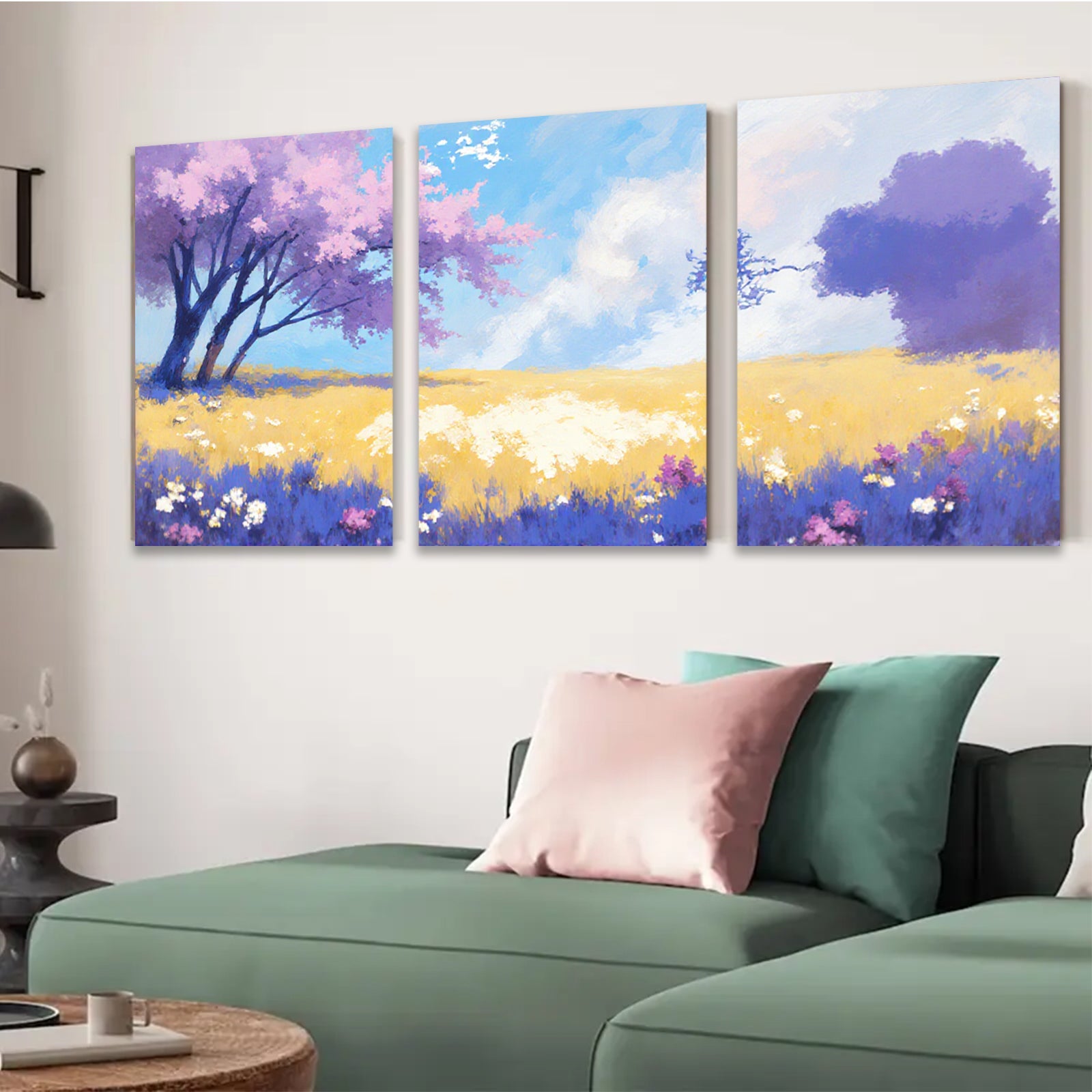 2D flat 1pc Spring wildflower meadow vibrant landscape wall art bedroom living room farmhouse decor gallery wrapped canvas prints modern botanical artwork