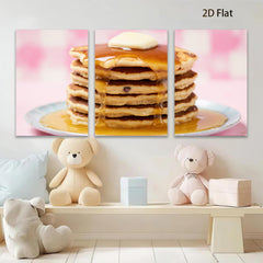 2D flat 1pc Stacked Pancakes Breakfast Food Wall Art Kitchen Decor Dining Room Canvas Prints Cozy Farmhouse Style Modern Minimalist Gallery Wrapped Ready to Hang
