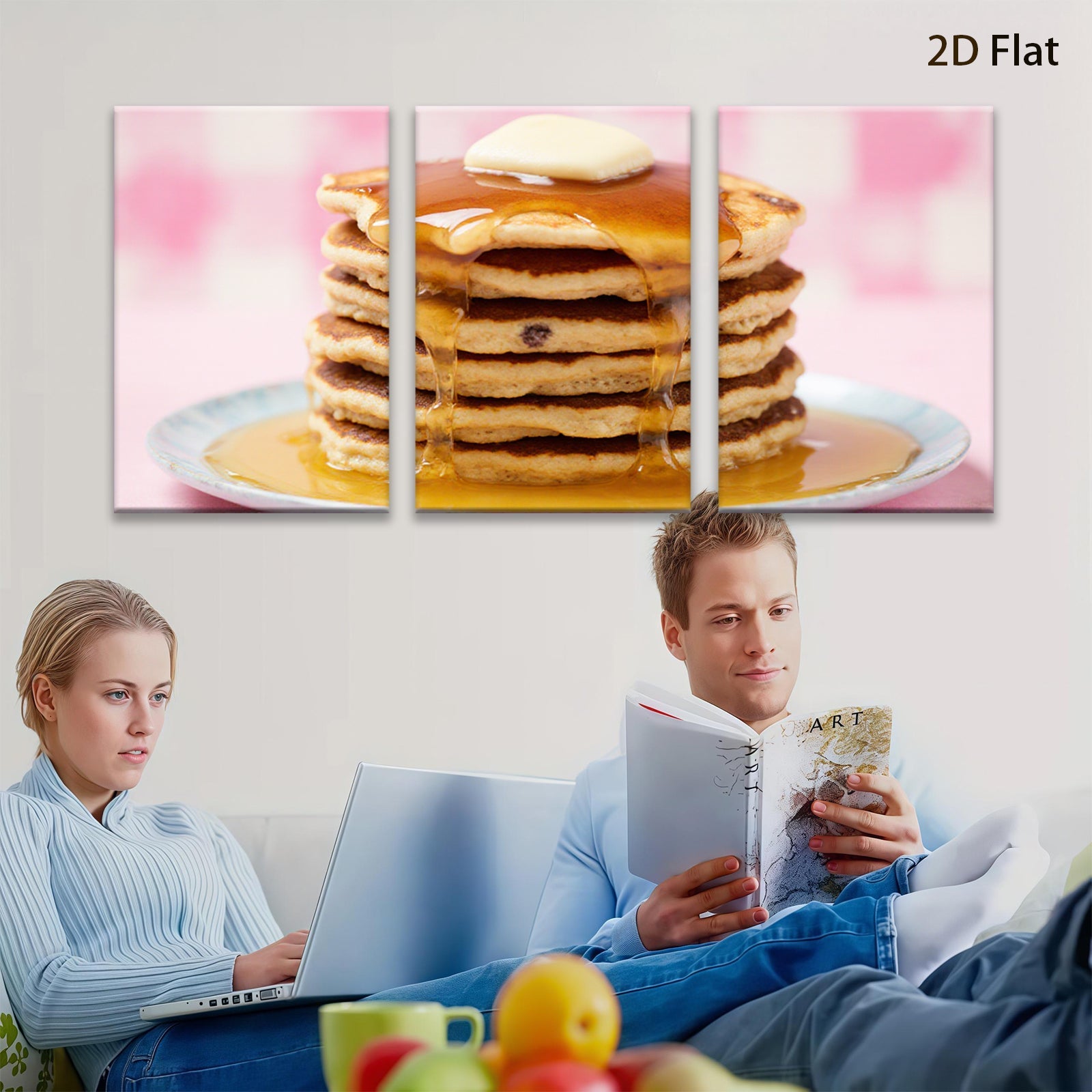 2D flat 1pc Stacked Pancakes Breakfast Food Wall Art Kitchen Decor Dining Room Canvas Prints Cozy Farmhouse Style Modern Minimalist Gallery Wrapped Ready to Hang