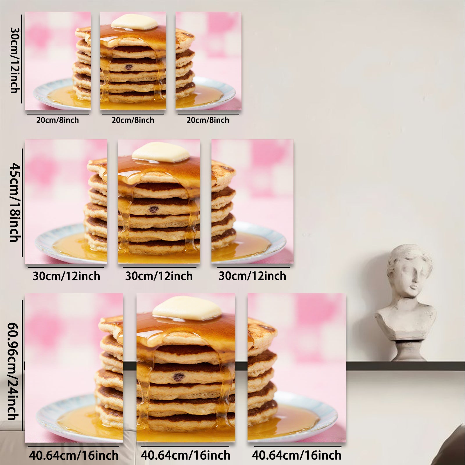 2D flat 1pc Stacked Pancakes Breakfast Food Wall Art Kitchen Decor Dining Room Canvas Prints Cozy Farmhouse Style Modern Minimalist Gallery Wrapped Ready to Hang