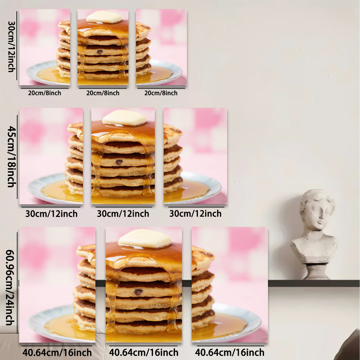 2D flat 1pc Stacked Pancakes Breakfast Food Wall Art Kitchen Decor Dining Room Canvas Prints Cozy Farmhouse Style Modern Minimalist Gallery Wrapped Ready to Hang