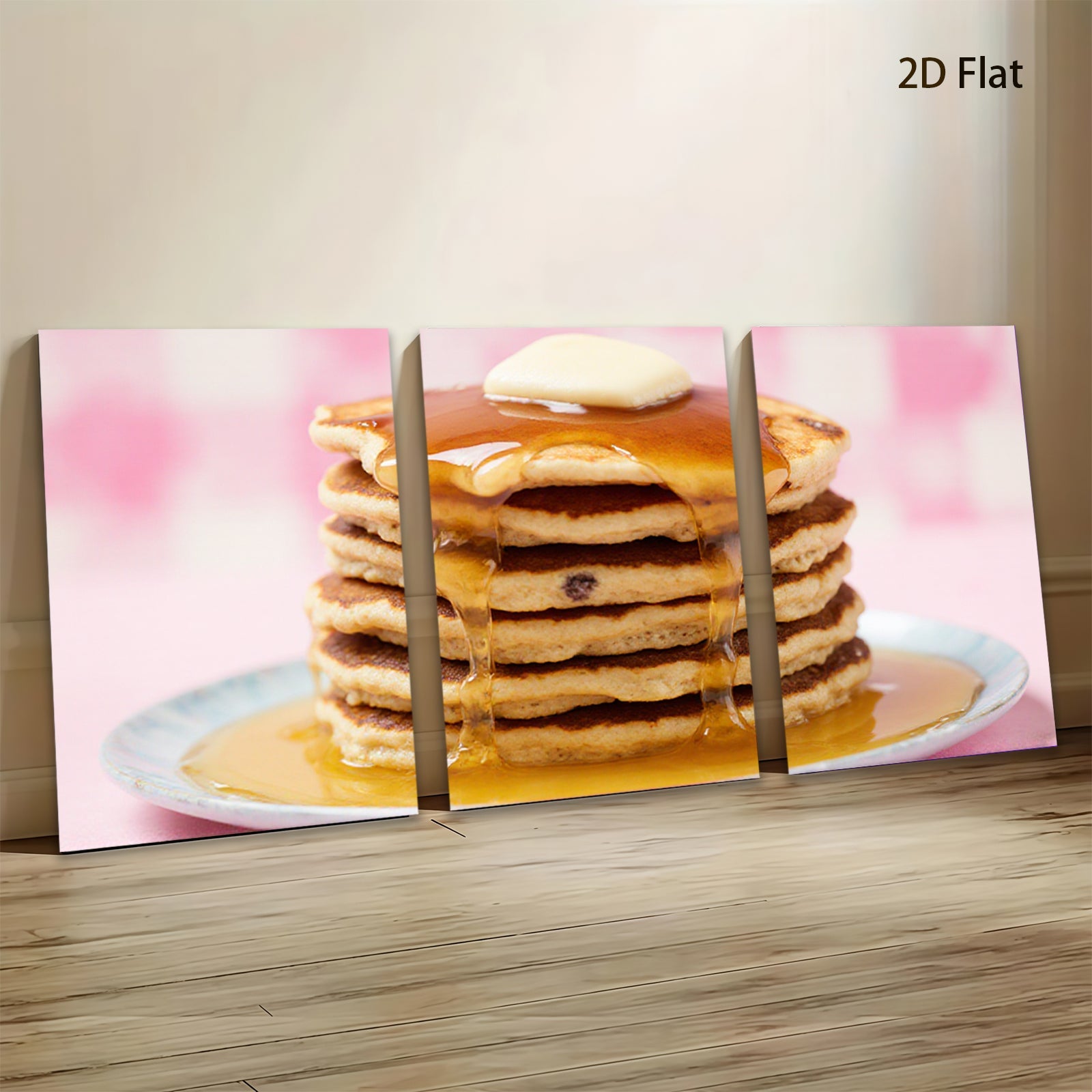 2D flat 1pc Stacked Pancakes Breakfast Food Wall Art Kitchen Decor Dining Room Canvas Prints Cozy Farmhouse Style Modern Minimalist Gallery Wrapped Ready to Hang