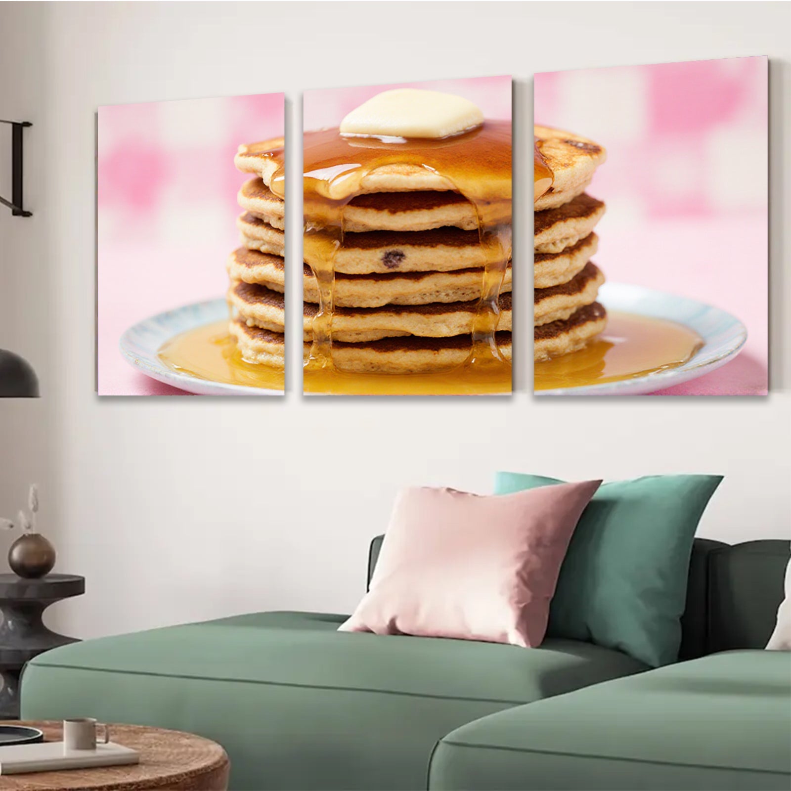 2D flat 1pc Stacked Pancakes Breakfast Food Wall Art Kitchen Decor Dining Room Canvas Prints Cozy Farmhouse Style Modern Minimalist Gallery Wrapped Ready to Hang