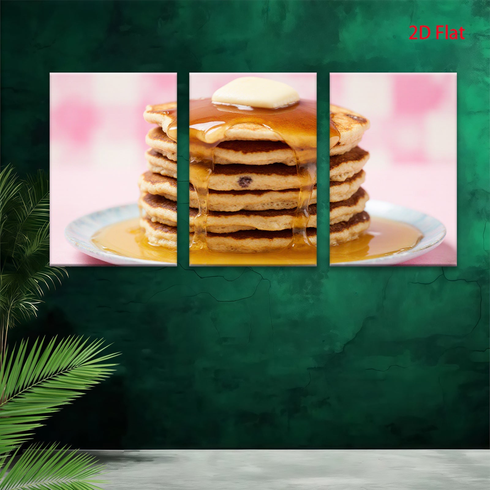2D flat 1pc Stacked Pancakes Breakfast Food Wall Art Kitchen Decor Dining Room Canvas Prints Cozy Farmhouse Style Modern Minimalist Gallery Wrapped Ready to Hang