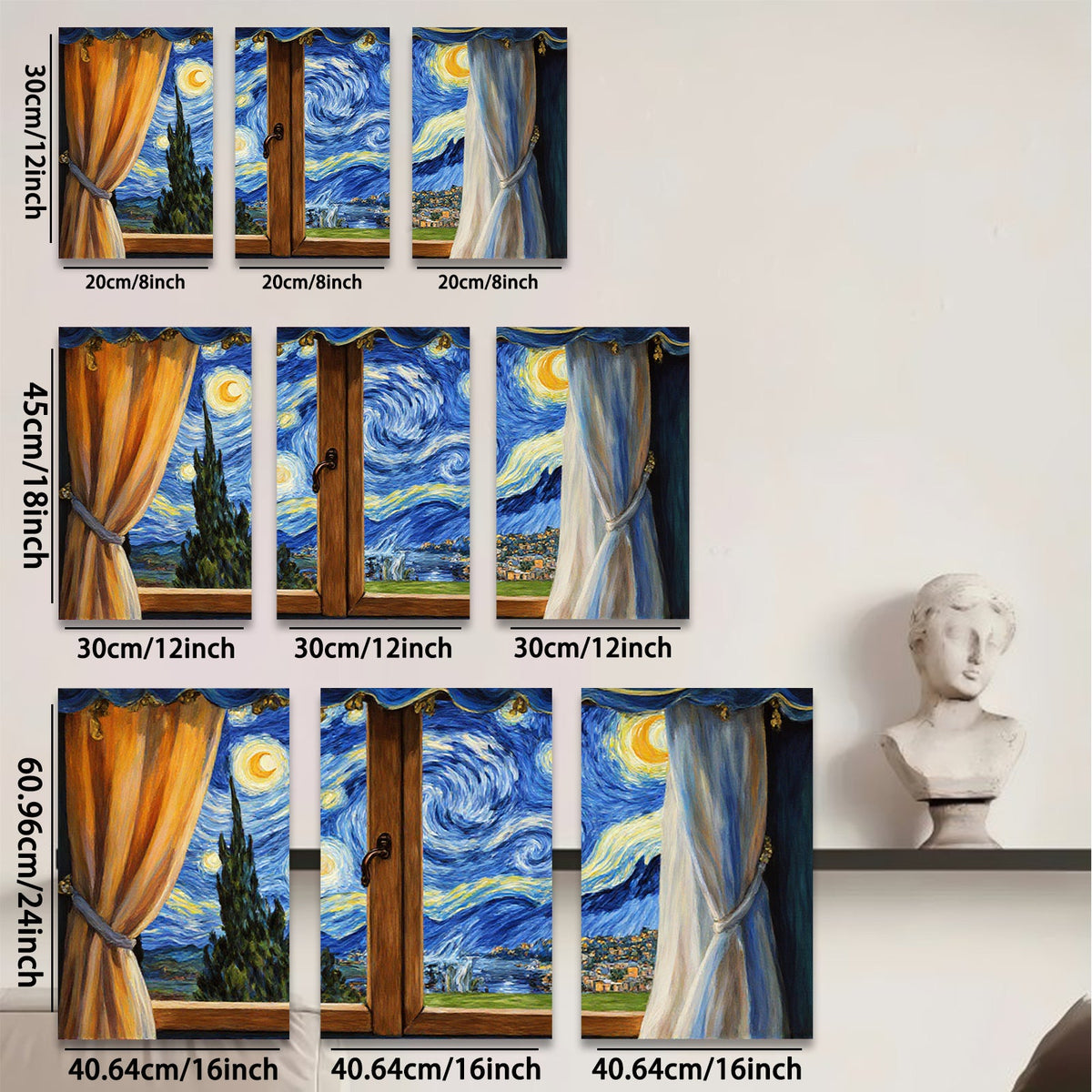 2D flat 1pc Starry Night Window View canvas wall art for living room bedroom home decor farmhouse style modern aesthetic gallery wrapped ready to hang