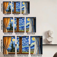 2D flat 1pc Starry Night Window View canvas wall art for living room bedroom home decor farmhouse style modern aesthetic gallery wrapped ready to hang