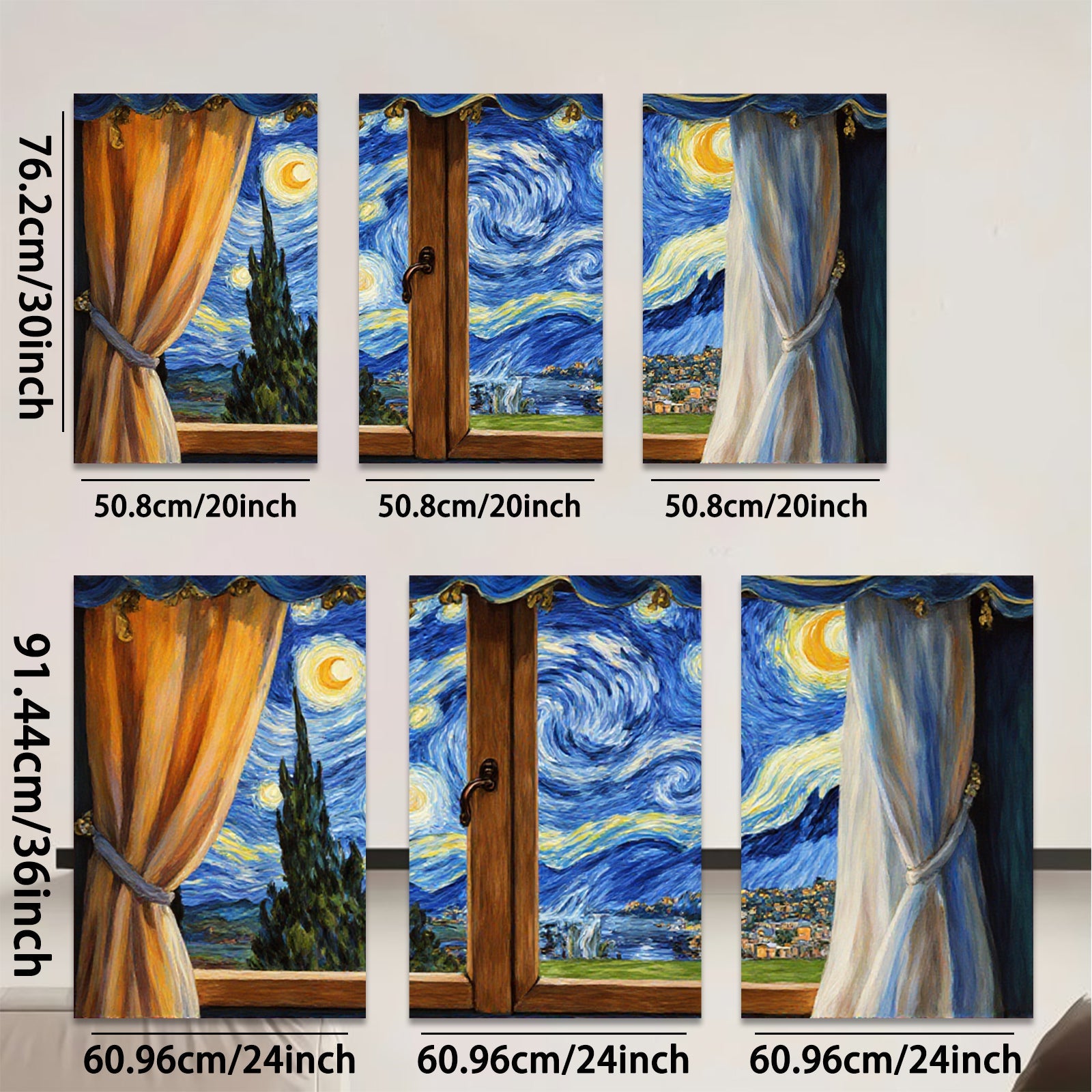 2D flat 1pc Starry Night Window View canvas wall art for living room bedroom home decor farmhouse style modern aesthetic gallery wrapped ready to hang