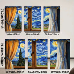 2D flat 1pc Starry Night Window View canvas wall art for living room bedroom home decor farmhouse style modern aesthetic gallery wrapped ready to hang