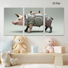 2D flat 1pc Steampunk Pig Robot Farm Animal Wall Art Canvas Print for Living Room Bedroom Home Decor Gallery Wrapped Modern Stylish