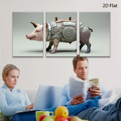 2D flat 1pc Steampunk Pig Robot Farm Animal Wall Art Canvas Print for Living Room Bedroom Home Decor Gallery Wrapped Modern Stylish