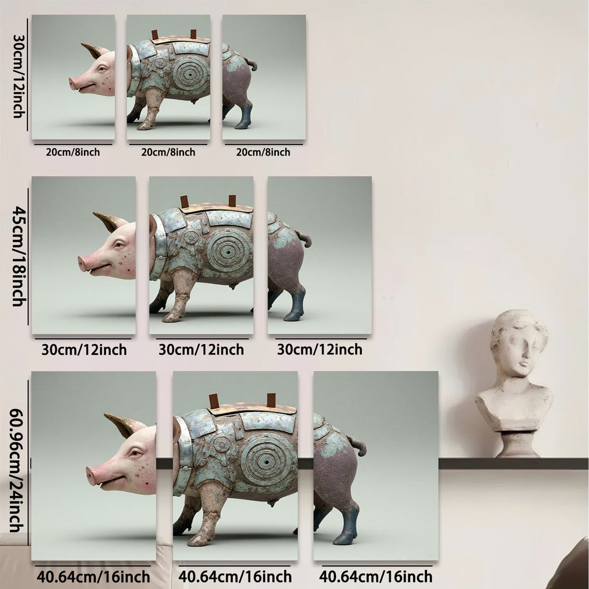 2D flat 1pc Steampunk Pig Robot Farm Animal Wall Art Canvas Print for Living Room Bedroom Home Decor Gallery Wrapped Modern Stylish