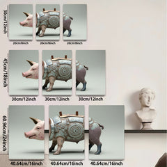 2D flat 1pc Steampunk Pig Robot Farm Animal Wall Art Canvas Print for Living Room Bedroom Home Decor Gallery Wrapped Modern Stylish