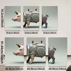2D flat 1pc Steampunk Pig Robot Farm Animal Wall Art Canvas Print for Living Room Bedroom Home Decor Gallery Wrapped Modern Stylish