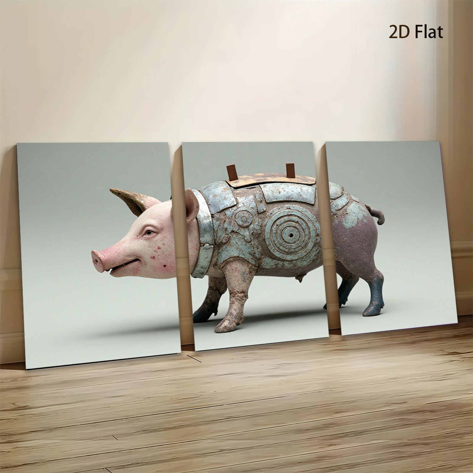 2D flat 1pc Steampunk Pig Robot Farm Animal Wall Art Canvas Print for Living Room Bedroom Home Decor Gallery Wrapped Modern Stylish
