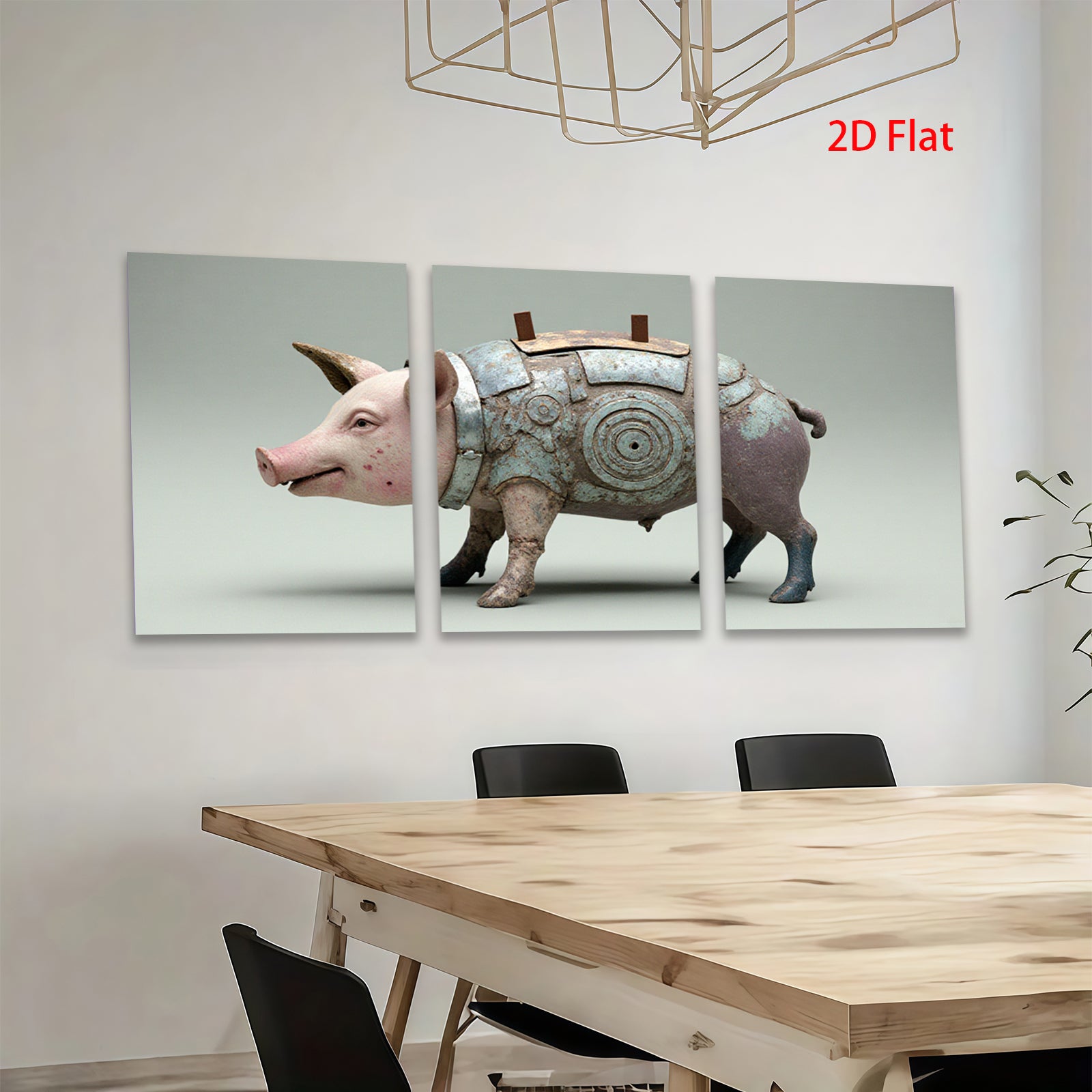 2D flat 1pc Steampunk Pig Robot Farm Animal Wall Art Canvas Print for Living Room Bedroom Home Decor Gallery Wrapped Modern Stylish