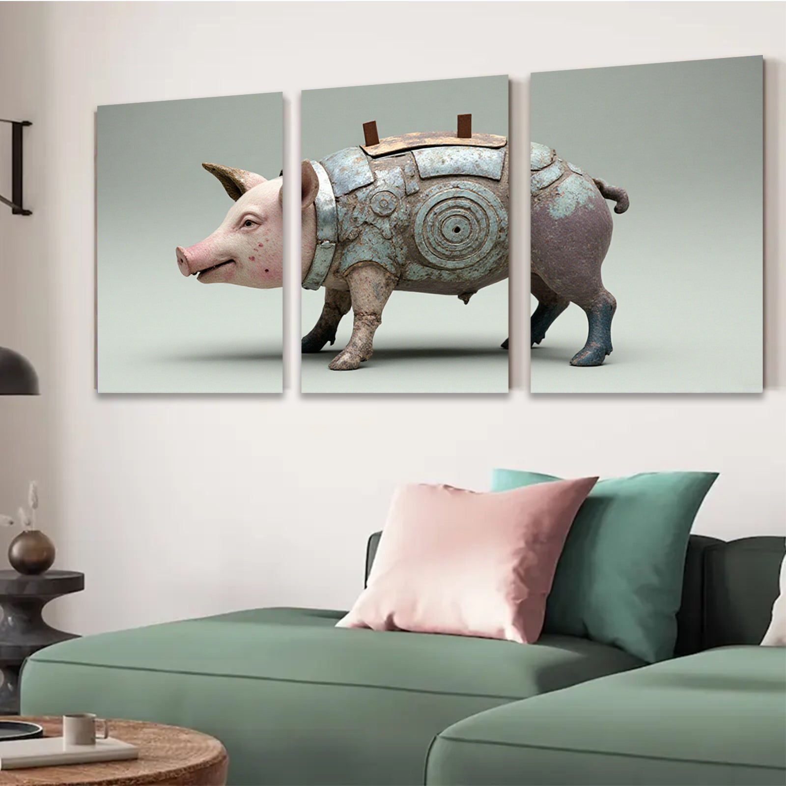 2D flat 1pc Steampunk Pig Robot Farm Animal Wall Art Canvas Print for Living Room Bedroom Home Decor Gallery Wrapped Modern Stylish