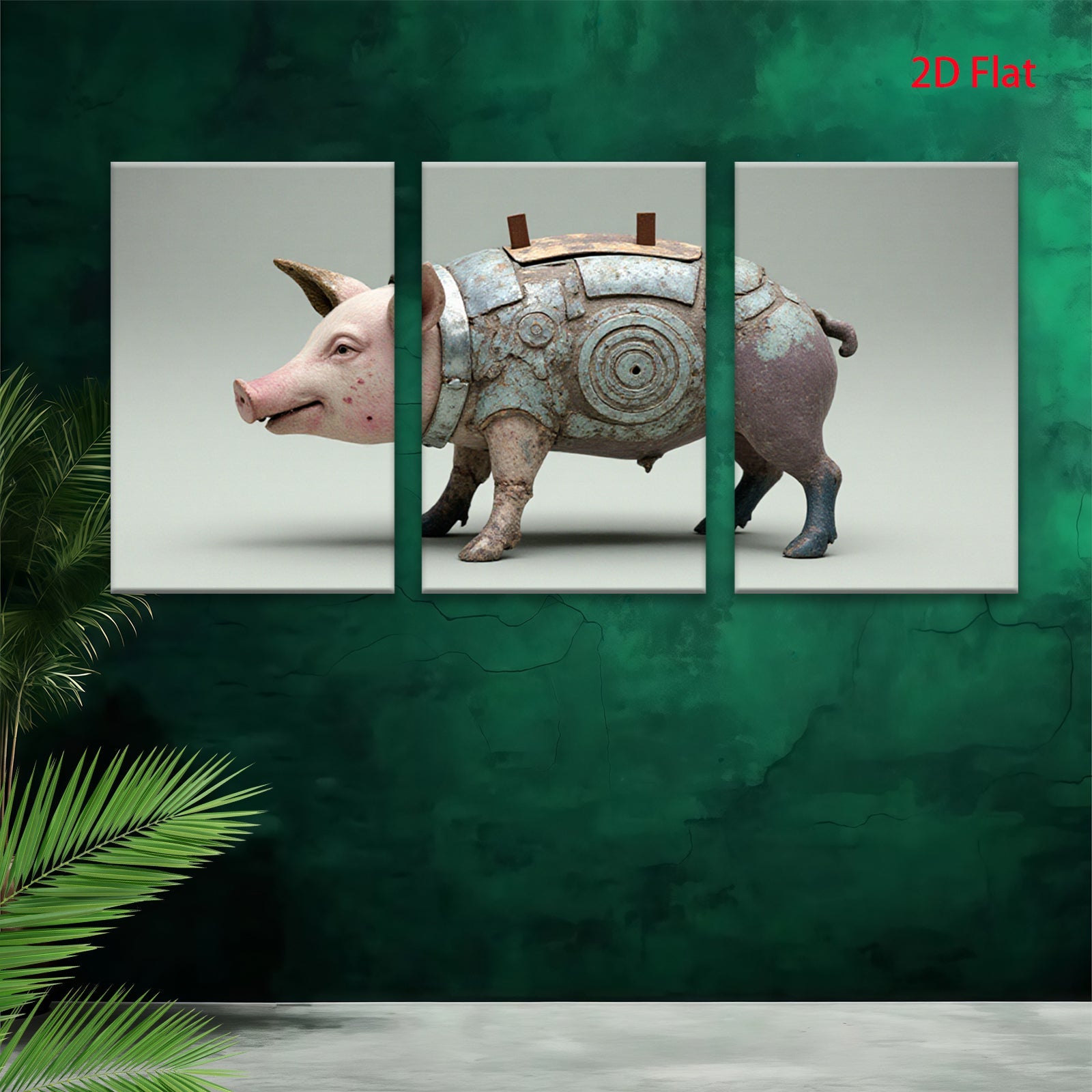 2D flat 1pc Steampunk Pig Robot Farm Animal Wall Art Canvas Print for Living Room Bedroom Home Decor Gallery Wrapped Modern Stylish